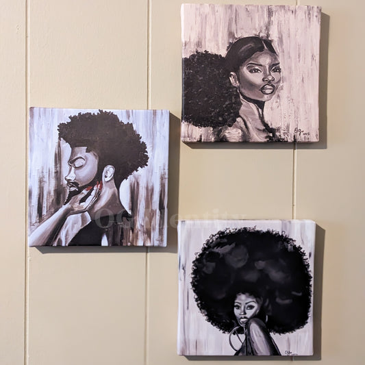 Afro Pick Mini Canvas Trio | 8x8 Wrapped Canvases