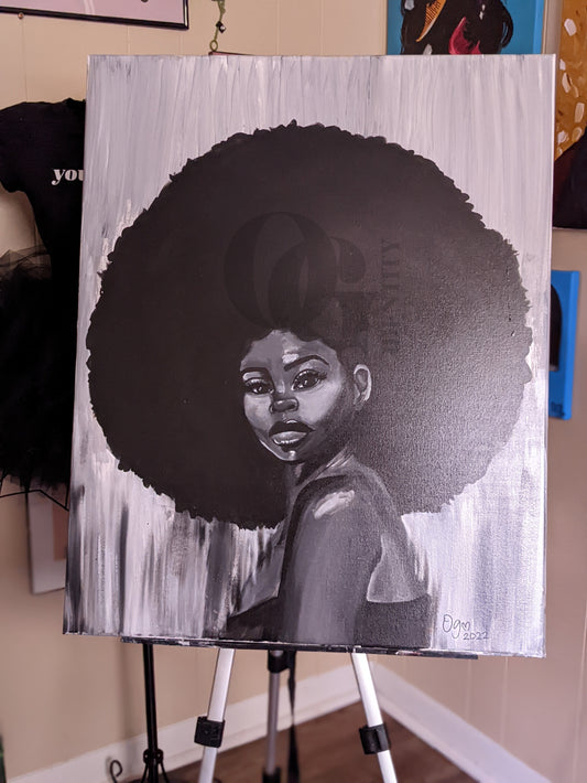 Grayscale Canvas| Black Woman Art | Original Painting + Prints